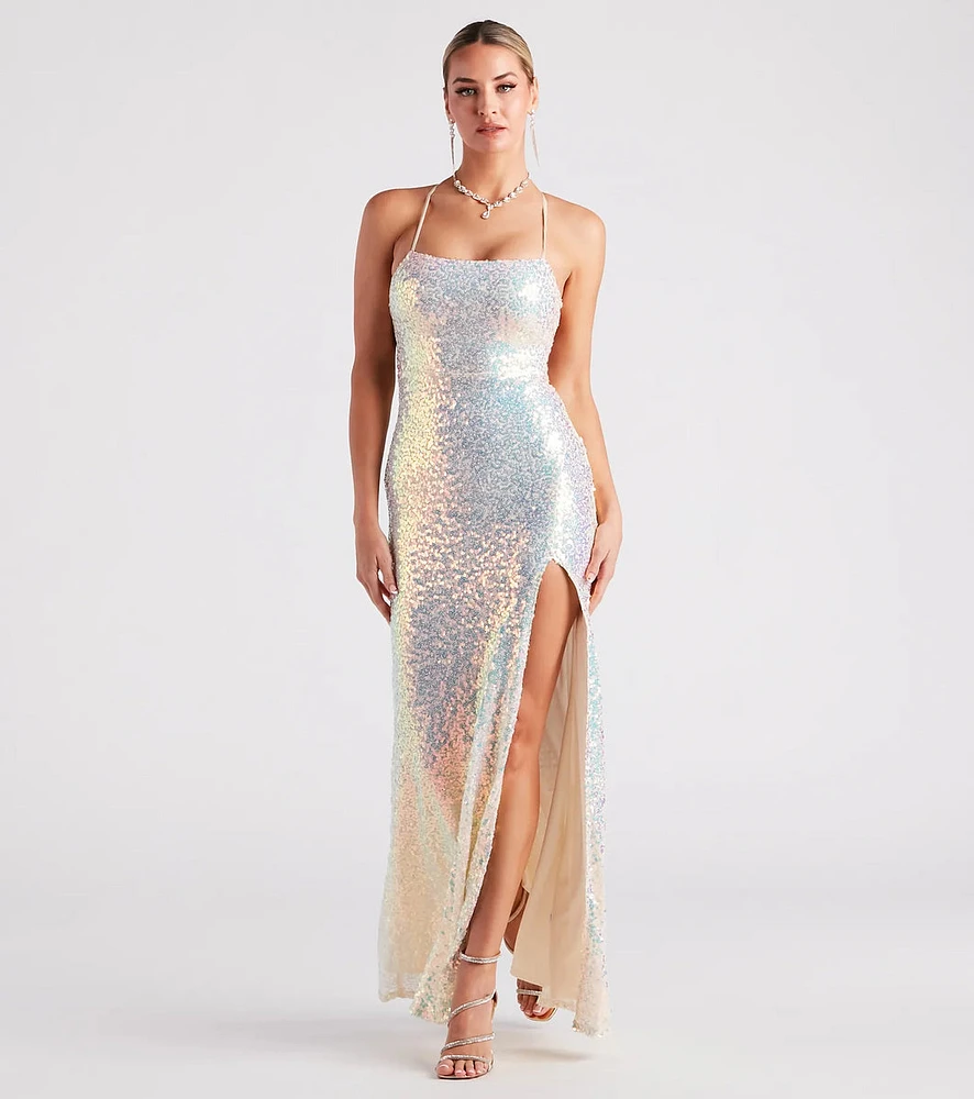 Aniyah Formal Sequin Lace-Up Dress