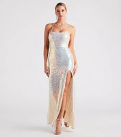 Aniyah Formal Sequin Lace-Up Dress