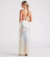 Aniyah Formal Sequin Lace-Up Dress