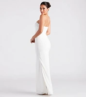 Carla Formal Crepe Strapless Faux Pearl Dress