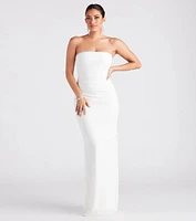 Carla Formal Crepe Strapless Faux Pearl Dress