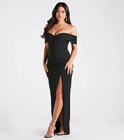 Marleen Formal Crepe Corset Off-The-Shoulder Dress