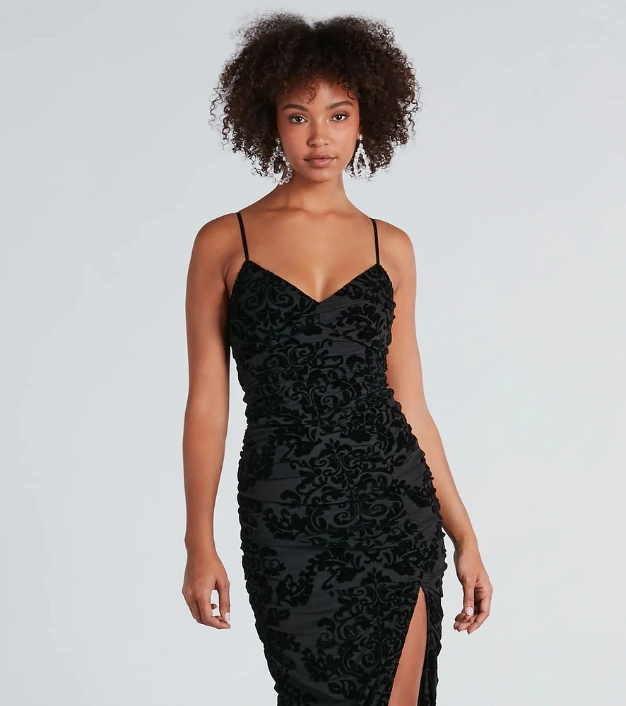 Paxton Formal Flocked Velvet Ruched Dress