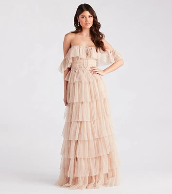 Angela Ruffled Tulle A-Line Formal Dress