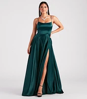 Rylan High Slit A-Line Satin Formal Dress