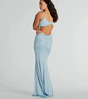 Britnee Formal Glitter Open Back Long Dress