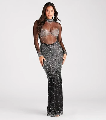 Milana Iridescent Rhinestone Sheer Mesh Formal Dress