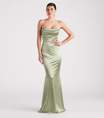 Priscilla Formal Satin Strapless Mermaid Dress