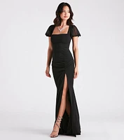 Zoie Formal Crepe Puff Sleeve Mermaid Dress