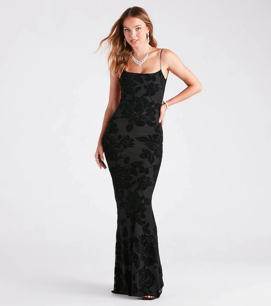 Ramona Formal Velvet Rose Strappy Mermaid Dress