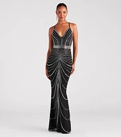 Maisyn Formal Rhinestone V-Neck Long Dress