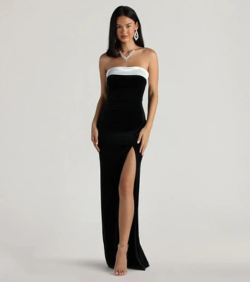 Marilyn Formal Velvet Strapless Satin Long Dress