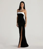 Marilyn Formal Velvet Strapless Satin Long Dress