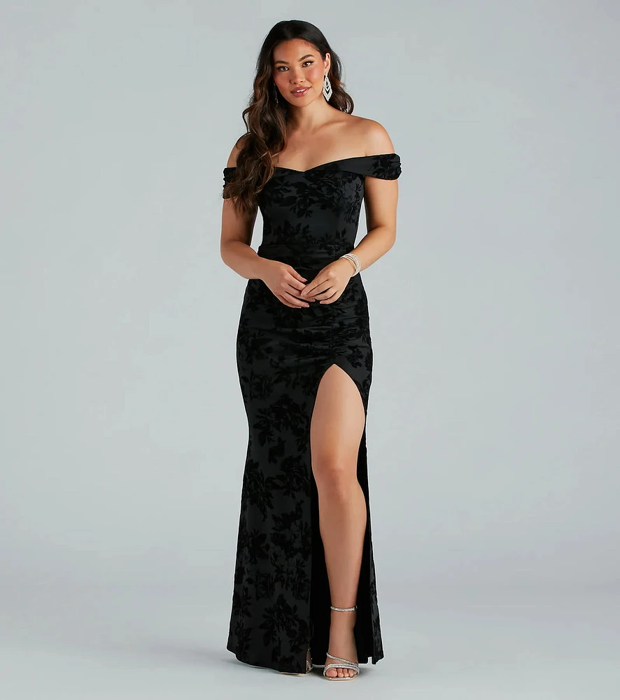 Darcey Formal Flocked Velvet Mermaid Dress