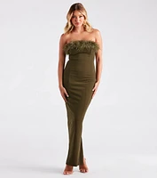 Monica Formal Crepe Strapless Feather Dress