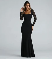 Gigi Formal Crepe Lace Long Sleeve Mermaid Dress