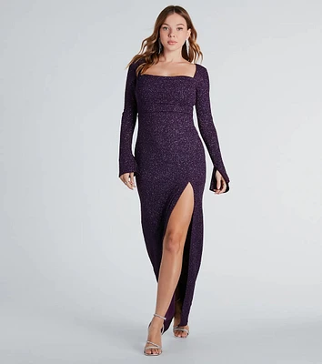 Jess Formal Glitter Long Sleeve Slit Dress