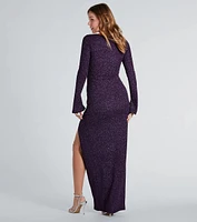 Jess Formal Glitter Long Sleeve Slit Dress