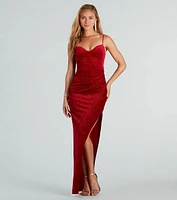 Massie Formal Glitter Velvet High Slit Dress