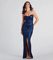 Bianca Wrap-Front High Slit Formal Dress