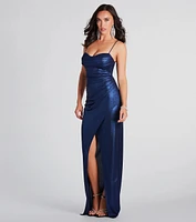 Bianca Wrap-Front High Slit Formal Dress