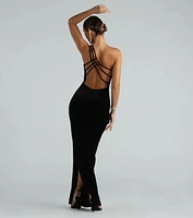 Lilian Formal Glitter Velvet Strappy Back Long Dress