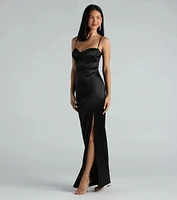 Cassandra Formal Satin Lace Sweetheart Long Dress