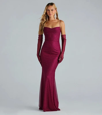 Kristi Formal Glitter Mermaid Dress With Gloves