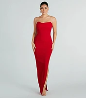 Aurie Formal Crepe Strapless Slit Long Dress