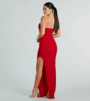 Aurie Formal Crepe Strapless Slit Long Dress