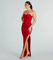 Aurie Formal Crepe Strapless Slit Long Dress