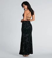 Norma Formal Velvet Floral Lace-Up Mermaid Dress