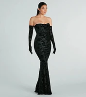 Amai Formal Velvet Strapless Dress With Gloves