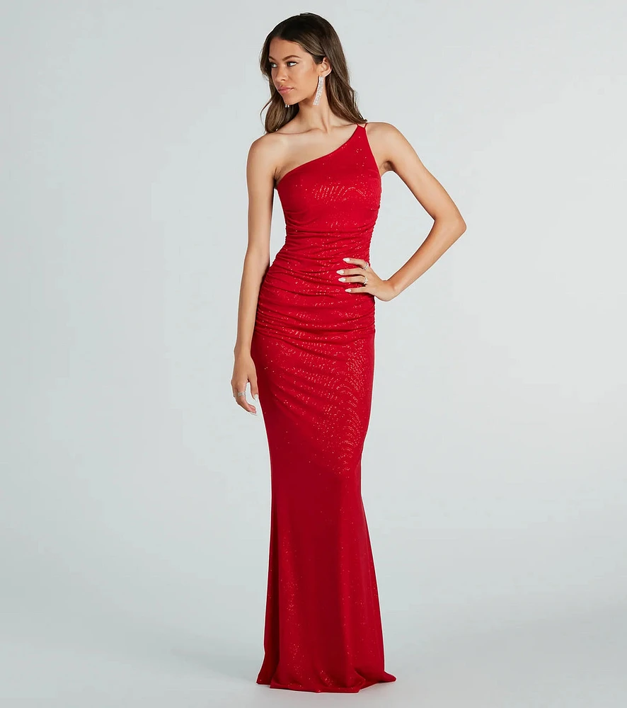 Aileen Formal One-Shoulder Glitter Mermaid Dress