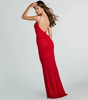 Aileen Formal One-Shoulder Glitter Mermaid Dress