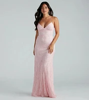 Kleo Formal Sequin Rose Lace-Up Mermaid Dress