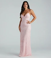 Kleo Formal Sequin Rose Lace-Up Mermaid Dress