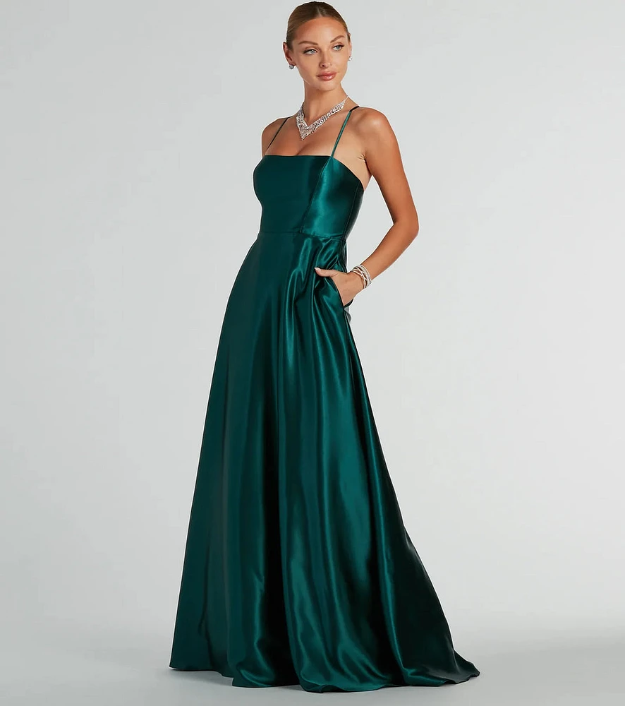 Tabitha Lace Up A-Line Satin Formal Dress