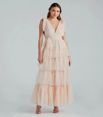 Adele Pearl Detail Ruffle Tulle Formal Dress