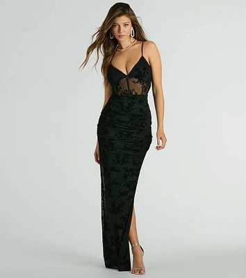 Mira Formal Velvet Flocked Corset Long Dress