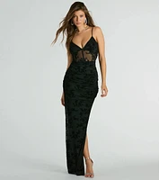 Mira Formal Velvet Flocked Corset Long Dress