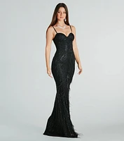 Kaaviya Formal Rhinestone Feather Mermaid Dress