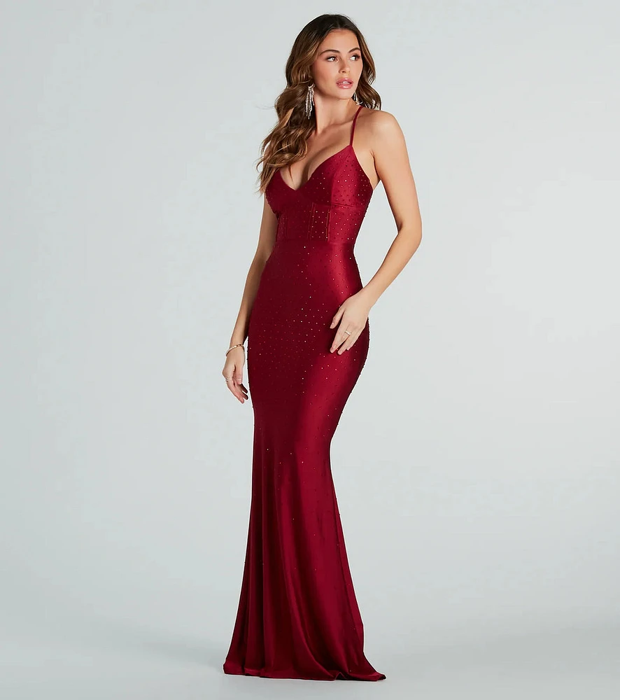 Gisele Formal Rhinestone Strappy Mermaid Dress