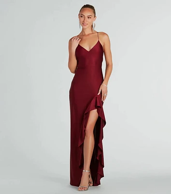 Lainey Ruffled High Slit Long Formal Dress