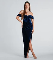 Alex Formal Velvet Bustier Off-The-Shoulder Dress