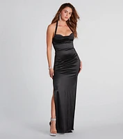 Cheryl Formal Satin Halter Long Dress