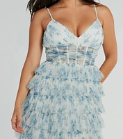 Halle Corset Ruffle A-Line Floral Formal Dress