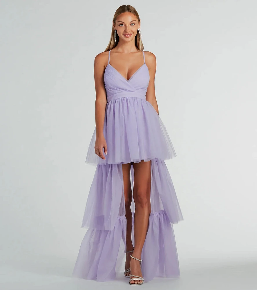 Ophelia V-Neck High Low Ruffle Tulle Formal Dress