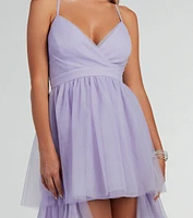 Ophelia V-Neck High Low Ruffle Tulle Formal Dress