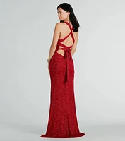 Kat Formal Glitter Lace-Up Long Dress